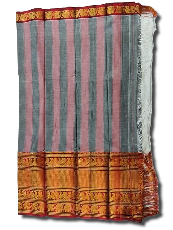 Grey  Narayanpeth Cotton Saree | With Unstitched Blouse Piece For Women