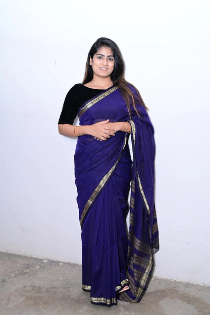 Dark Purple Raaga Narayanpeth Cotton Saree | With Unstitched Blouse Piece For Women