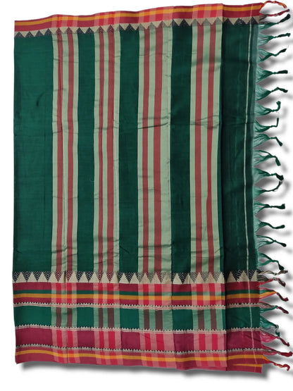 Bottle Green Divya Narayanpeth Cotton Saree | With Unstitched Blouse Piece For Women