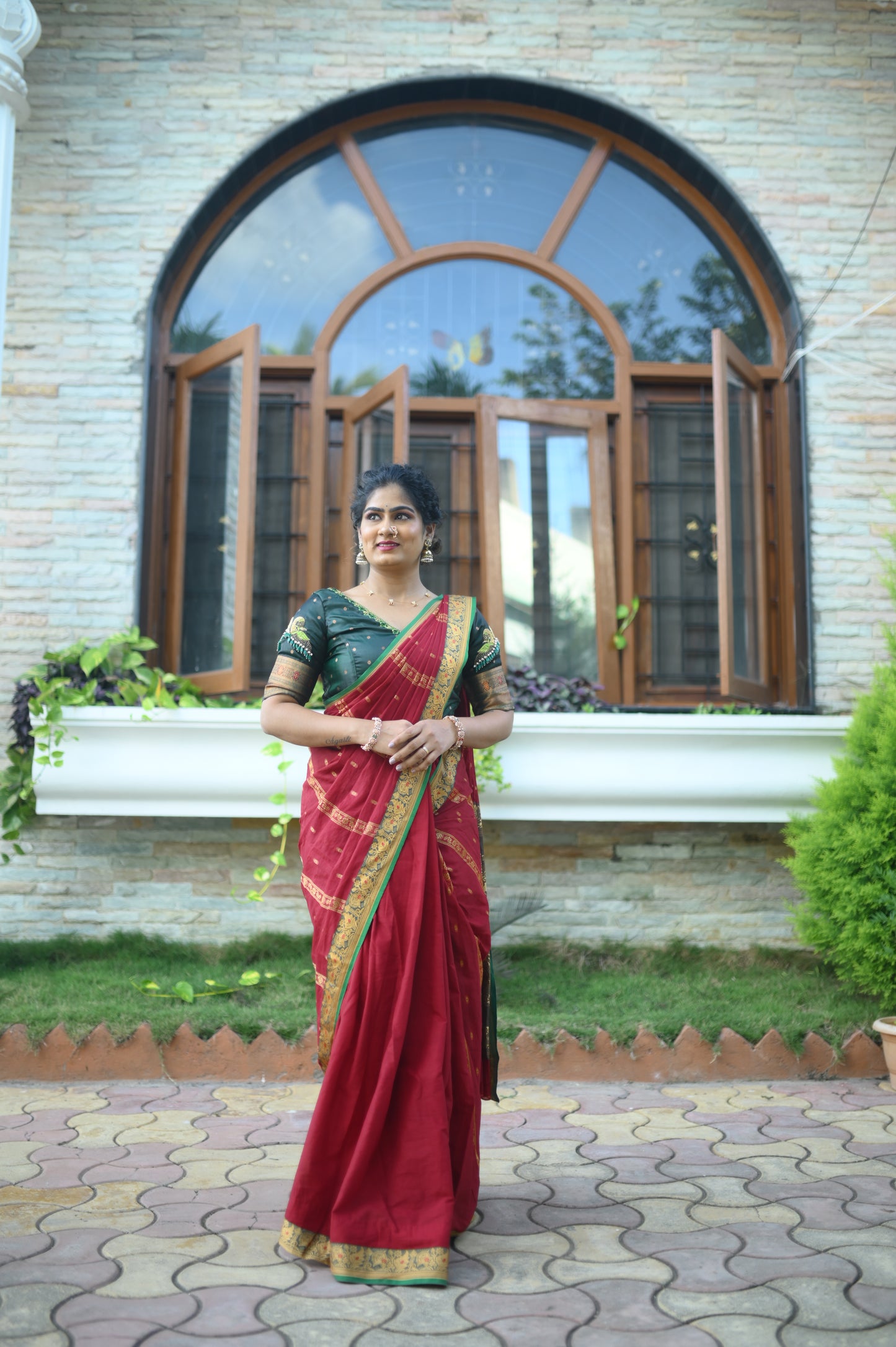 Maroon Kalanjali Narayanpeth Cotton Saree | With Unstitched Blouse Piece For Women
