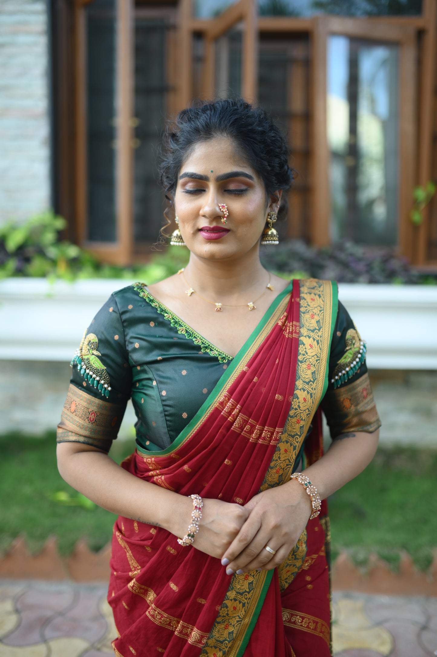 Maroon Kalanjali Narayanpeth Cotton Saree | With Unstitched Blouse Piece For Women