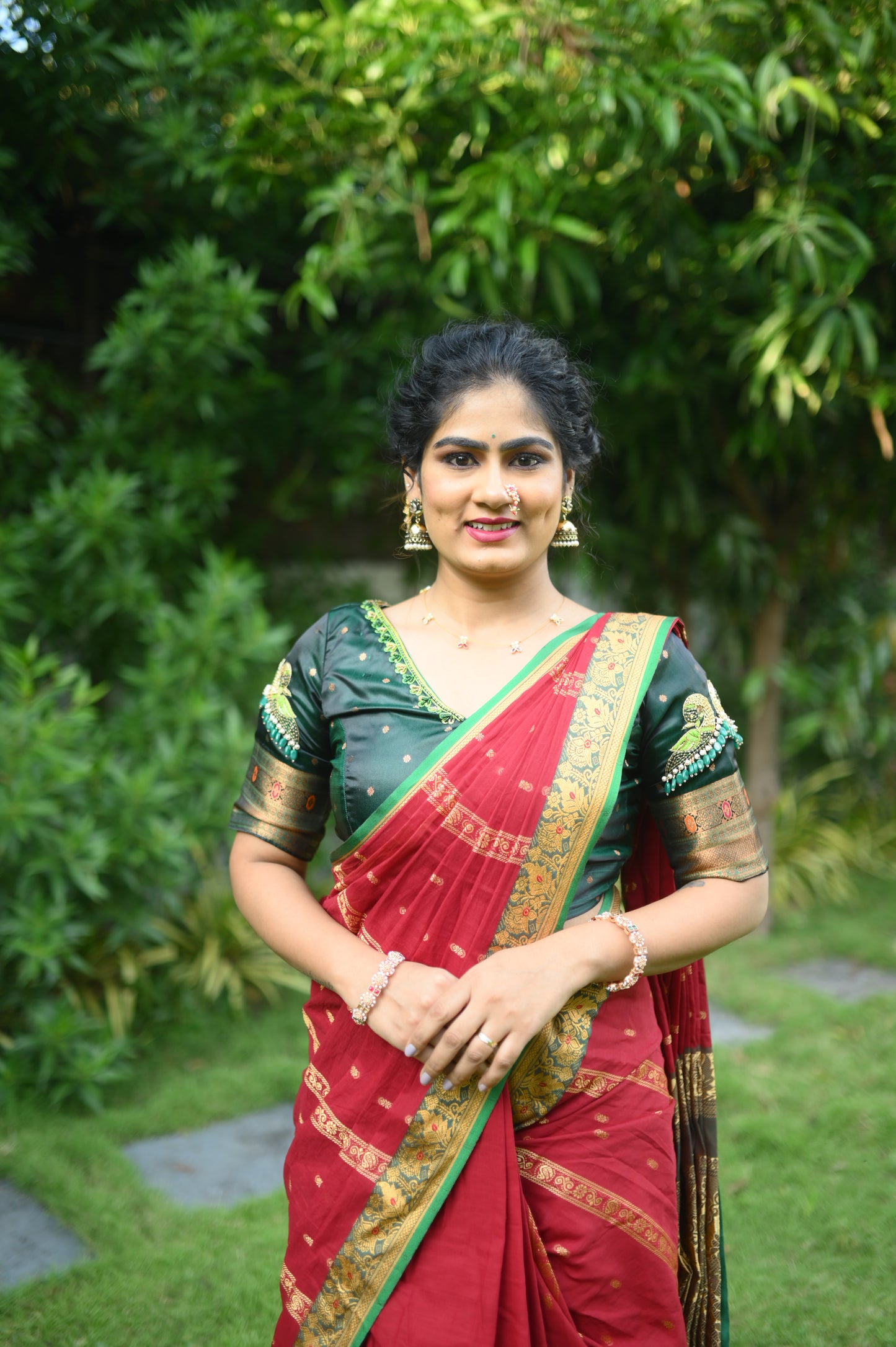 Maroon Kalanjali Narayanpeth Cotton Saree | With Unstitched Blouse Piece For Women