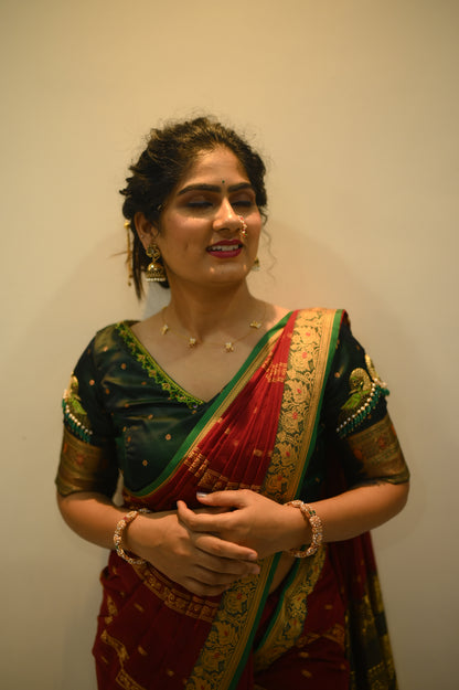 Maroon Kalanjali Narayanpeth Cotton Saree | With Unstitched Blouse Piece For Women