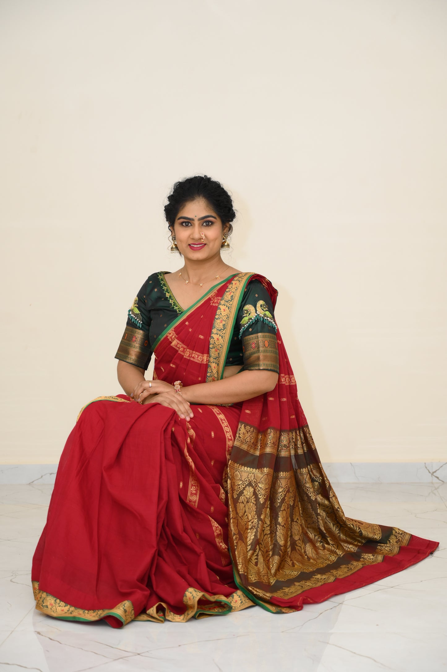 Maroon Kalanjali Narayanpeth Cotton Saree | With Unstitched Blouse Piece For Women