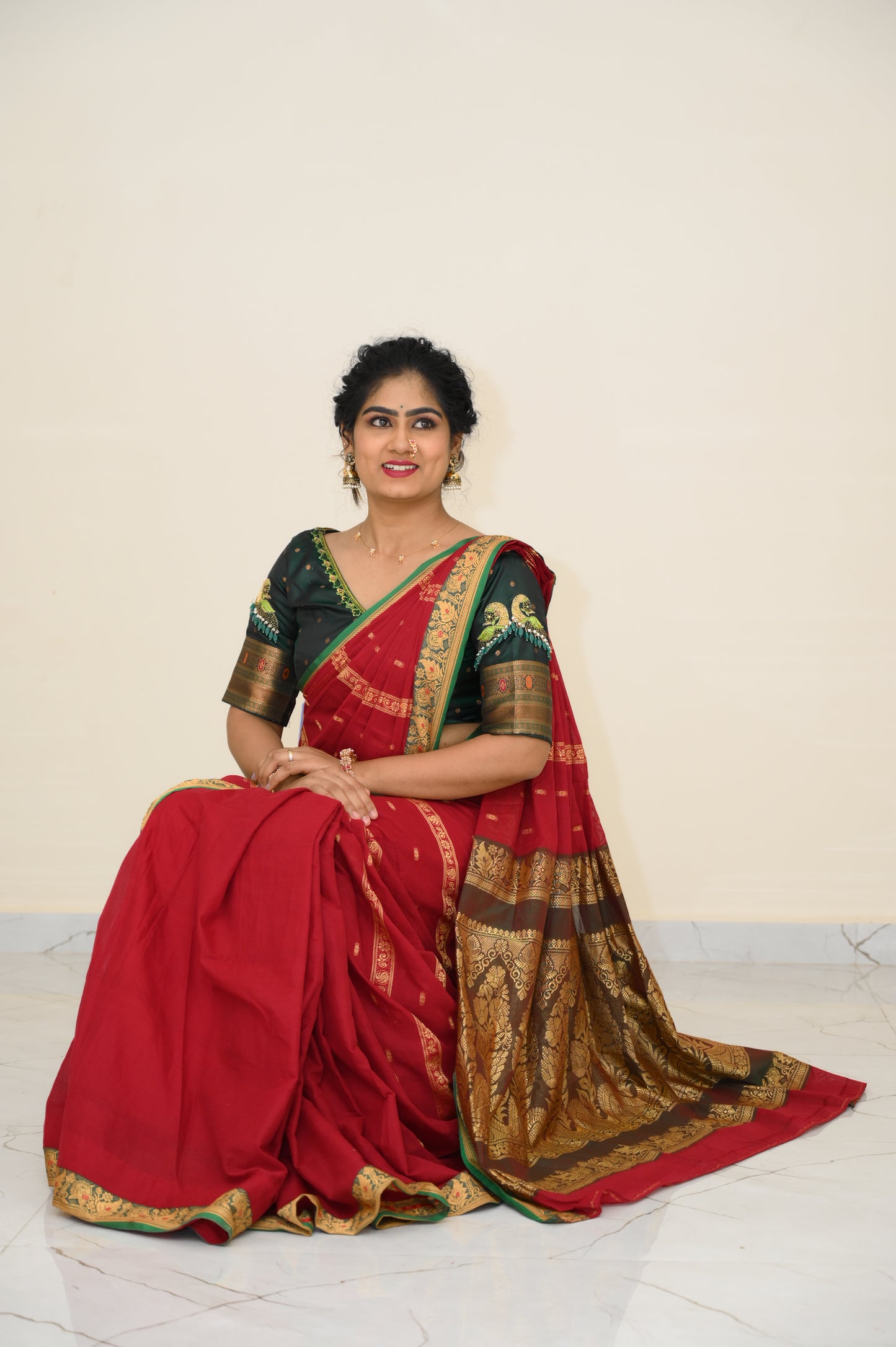 Maroon Kalanjali Narayanpeth Cotton Saree | With Unstitched Blouse Piece For Women