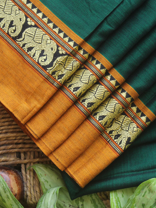 Green Nidhi Narayanpeth Cotton Saree | With Unstitched Blouse Piece For Women