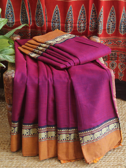 Magenta Nidhi Narayanpeth Cotton Saree | With Unstitched Blouse Piece For Women