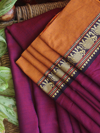 Magenta Nidhi Narayanpeth Cotton Saree | With Unstitched Blouse Piece For Women