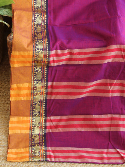 Magenta Nidhi Narayanpeth Cotton Saree | With Unstitched Blouse Piece For Women