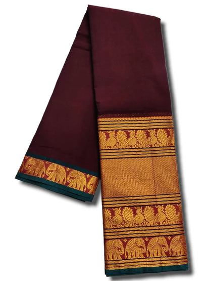 Chacolate Ayodhya Narayanpeth Cotton Saree | With Unstitched Blouse Piece For Women