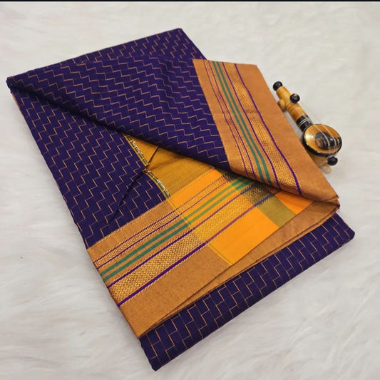 Purple Zigzag  Masarised  Cotton Saree | With Unstitched Blouse Piece For Women