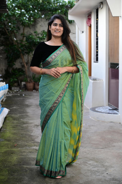 Dual Shade green Veda Narayanpeth  Cotton Saree | With Unstitched Blouse Piece For Women