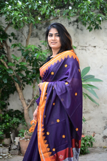 Blue Aishwarya Acrylic Cotton Saree | With Unstitched Blouse Piece For Women