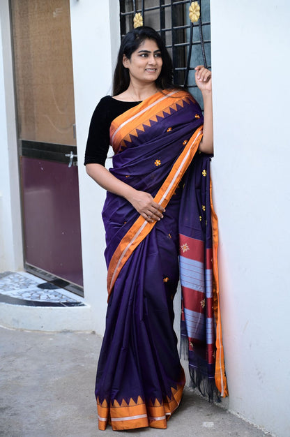Blue Aishwarya Acrylic Cotton Saree | With Unstitched Blouse Piece For Women