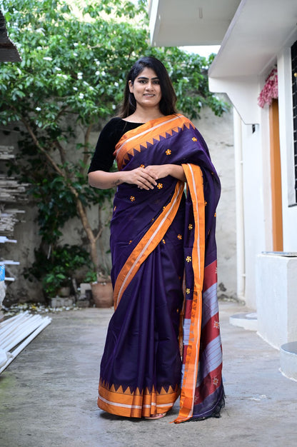 Blue Aishwarya Acrylic Cotton Saree | With Unstitched Blouse Piece For Women