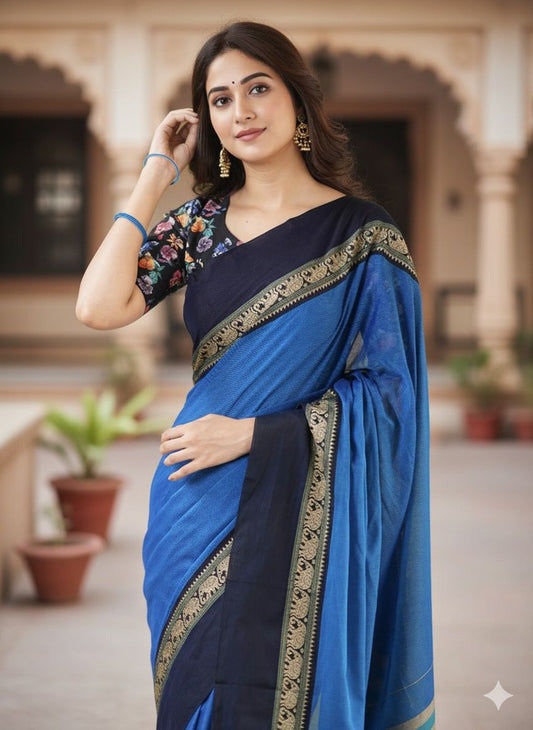 Blue  Nidhi Narayanpeth Cotton Saree | With Unstitched Blouse Piece For Women