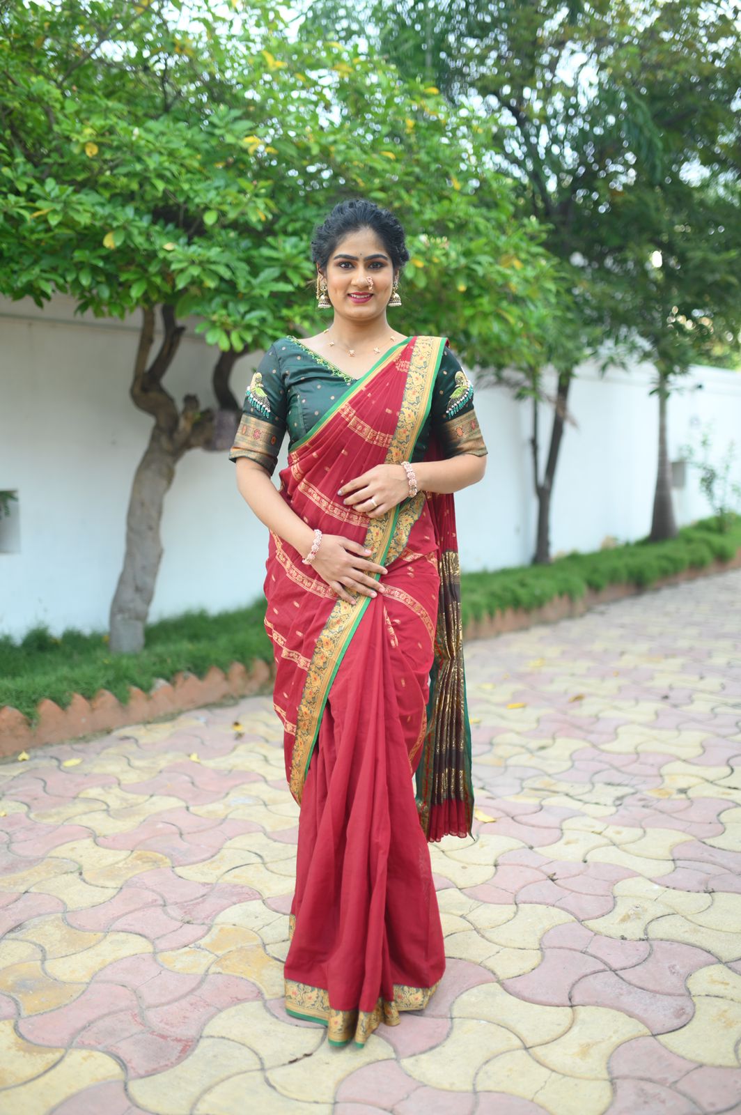 Maroon Kalanjali Narayanpeth Cotton Saree | With Unstitched Blouse Piece For Women