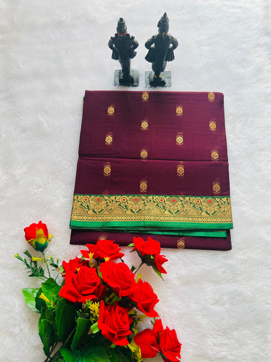Chacolate Ahalya Narayanpeth Cotton Saree | With Unstitched Blouse Piece For Women