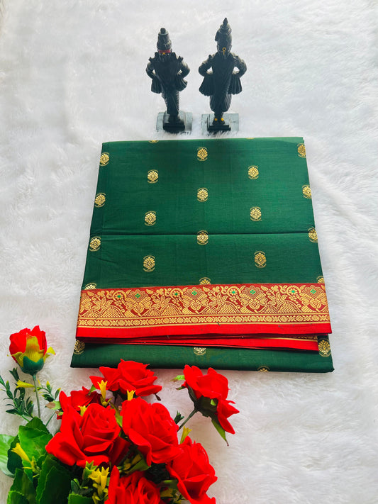 Green Ahalya Narayanpeth Cotton Saree | With Unstitched Blouse Piece For Women