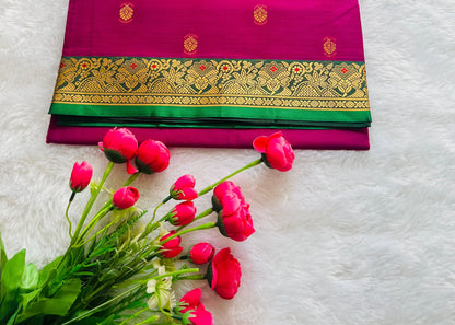 Magenta Ahalya Narayanpeth Cotton Saree | With Unstitched Blouse Piece For Women