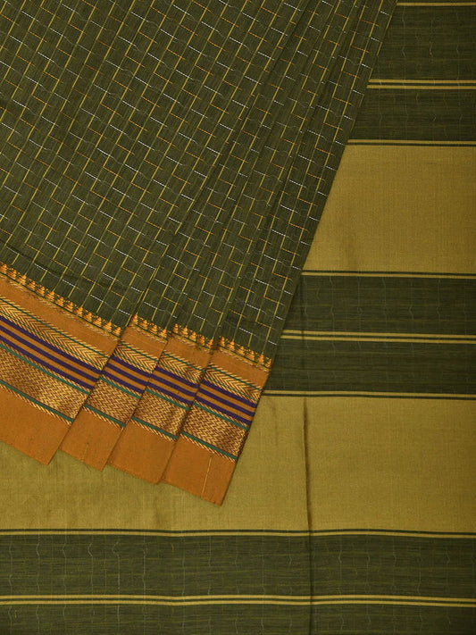 Parrot Green Zigzag Narayanpeth Cotton Saree | With Unstitched Blouse Piece For Women