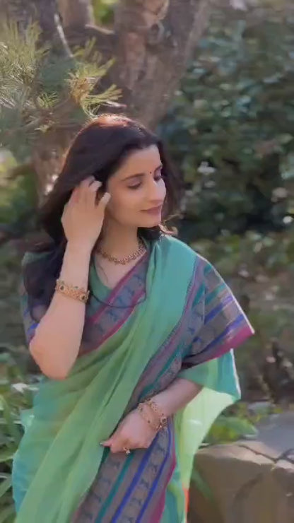 Dual Shaded Aradhya Narayanpeth Cotton Saree | With Unstitched Blouse Piece For Women